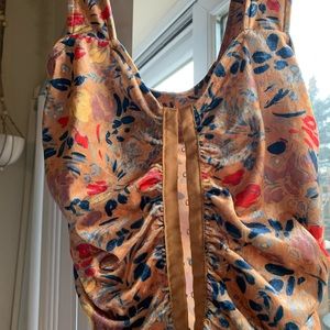 Free people corset tank top multi colored floral print/gold/yellow tone size xs